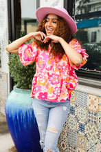 Load image into Gallery viewer, Find Love Pink/Yellow Floral Frill Balloon Short Sleeve Top