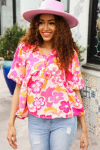 Load image into Gallery viewer, Find Love Pink/Yellow Floral Frill Balloon Short Sleeve Top