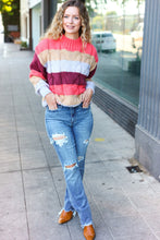 Load image into Gallery viewer, Fall For You Rust Multicolor Stripe Cable Knit Mock Neck Sweater