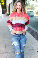 Load image into Gallery viewer, Fall For You Rust Multicolor Stripe Cable Knit Mock Neck Sweater