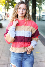 Load image into Gallery viewer, Fall For You Rust Multicolor Stripe Cable Knit Mock Neck Sweater