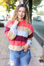 Load image into Gallery viewer, Fall For You Rust Multicolor Stripe Cable Knit Mock Neck Sweater