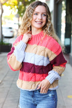 Load image into Gallery viewer, Fall For You Rust Multicolor Stripe Cable Knit Mock Neck Sweater