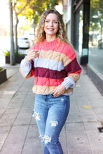 Load image into Gallery viewer, Fall For You Rust Multicolor Stripe Cable Knit Mock Neck Sweater