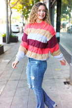 Load image into Gallery viewer, Fall For You Rust Multicolor Stripe Cable Knit Mock Neck Sweater