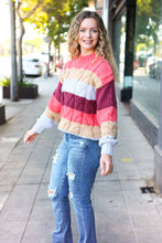 Load image into Gallery viewer, Fall For You Rust Multicolor Stripe Cable Knit Mock Neck Sweater