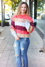 Load image into Gallery viewer, Fall For You Rust Multicolor Stripe Cable Knit Mock Neck Sweater