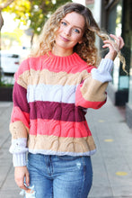 Load image into Gallery viewer, Fall For You Rust Multicolor Stripe Cable Knit Mock Neck Sweater