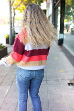 Load image into Gallery viewer, Fall For You Rust Multicolor Stripe Cable Knit Mock Neck Sweater