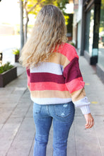 Load image into Gallery viewer, Fall For You Rust Multicolor Stripe Cable Knit Mock Neck Sweater