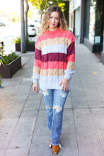 Load image into Gallery viewer, Fall For You Rust Multicolor Stripe Cable Knit Mock Neck Sweater
