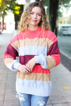 Load image into Gallery viewer, Fall For You Rust Multicolor Stripe Cable Knit Mock Neck Sweater