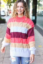 Load image into Gallery viewer, Fall For You Rust Multicolor Stripe Cable Knit Mock Neck Sweater