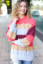 Load image into Gallery viewer, Fall For You Rust Multicolor Stripe Cable Knit Mock Neck Sweater