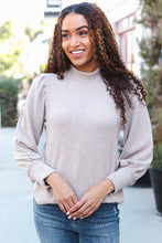 Load image into Gallery viewer, Stay Awhile Taupe Brushed Melange Puff Short Sleeve Sweater