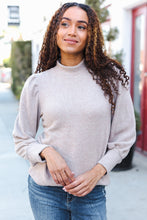 Load image into Gallery viewer, Stay Awhile Taupe Brushed Melange Puff Short Sleeve Sweater