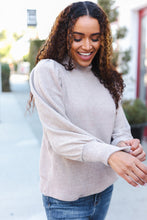 Load image into Gallery viewer, Stay Awhile Taupe Brushed Melange Puff Short Sleeve Sweater