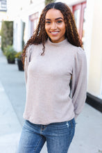 Load image into Gallery viewer, Stay Awhile Taupe Brushed Melange Puff Short Sleeve Sweater