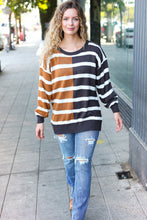 Load image into Gallery viewer, Camel & Charcoal Striped Color Block Sweater