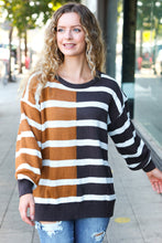 Load image into Gallery viewer, Camel & Charcoal Striped Color Block Sweater