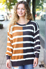 Load image into Gallery viewer, Camel & Charcoal Striped Color Block Sweater
