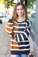 Load image into Gallery viewer, Camel & Charcoal Striped Color Block Sweater