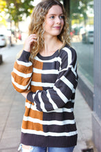 Load image into Gallery viewer, Camel & Charcoal Striped Color Block Sweater