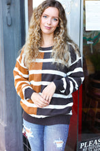 Load image into Gallery viewer, Camel & Charcoal Striped Color Block Sweater