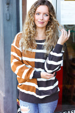 Load image into Gallery viewer, Camel & Charcoal Striped Color Block Sweater