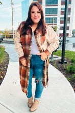 Load image into Gallery viewer, Stand Out Rust & Taupe Color Block Plaid Longline Shacket