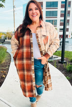 Load image into Gallery viewer, Stand Out Rust & Taupe Color Block Plaid Longline Shacket