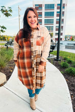 Load image into Gallery viewer, Stand Out Rust & Taupe Color Block Plaid Longline Shacket