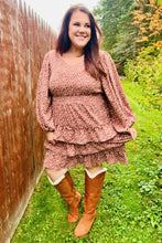 Load image into Gallery viewer, Feminine Flair Terracotta Leopard Print Ruffle Tiered Dress