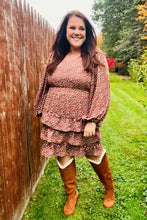 Load image into Gallery viewer, Feminine Flair Terracotta Leopard Print Ruffle Tiered Dress