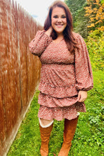 Load image into Gallery viewer, Feminine Flair Terracotta Leopard Print Ruffle Tiered Dress