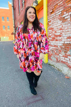 Load image into Gallery viewer, Diva Dreams Coral & Charcoal Floral Tie Neck Pintuck Satin Dress
