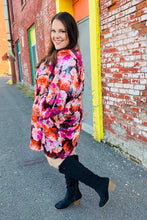 Load image into Gallery viewer, Diva Dreams Coral & Charcoal Floral Tie Neck Pintuck Satin Dress