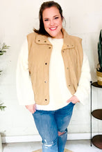 Load image into Gallery viewer, Fall Vibes Taupe Corduroy Snap Button Quilted Vest