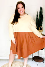 Load image into Gallery viewer, Bedazzled Cream & Rust Pleated Skirt French Terry Cotton Dress