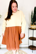 Load image into Gallery viewer, Bedazzled Cream & Rust Pleated Skirt French Terry Cotton Dress