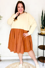 Load image into Gallery viewer, Bedazzled Cream & Rust Pleated Skirt French Terry Cotton Dress
