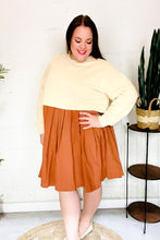 Load image into Gallery viewer, Bedazzled Cream & Rust Pleated Skirt French Terry Cotton Dress