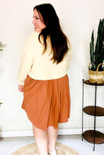 Load image into Gallery viewer, Bedazzled Cream & Rust Pleated Skirt French Terry Cotton Dress