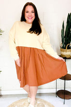 Load image into Gallery viewer, Bedazzled Cream & Rust Pleated Skirt French Terry Cotton Dress