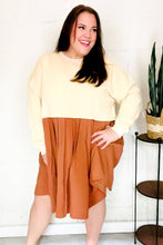 Load image into Gallery viewer, Bedazzled Cream & Rust Pleated Skirt French Terry Cotton Dress
