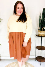 Load image into Gallery viewer, Bedazzled Cream & Rust Pleated Skirt French Terry Cotton Dress