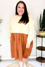 Load image into Gallery viewer, Bedazzled Cream & Rust Pleated Skirt French Terry Cotton Dress