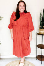 Load image into Gallery viewer, Love Found Rust Mock Neck Embossed Lined Dress