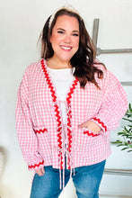 Load image into Gallery viewer, Spell Bound Red & Pink Cotton Ribbon Tie Gingham Pocket Jacket