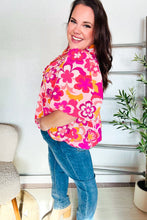 Load image into Gallery viewer, Find Love Pink/Yellow Floral Frill Balloon Short Sleeve Top
